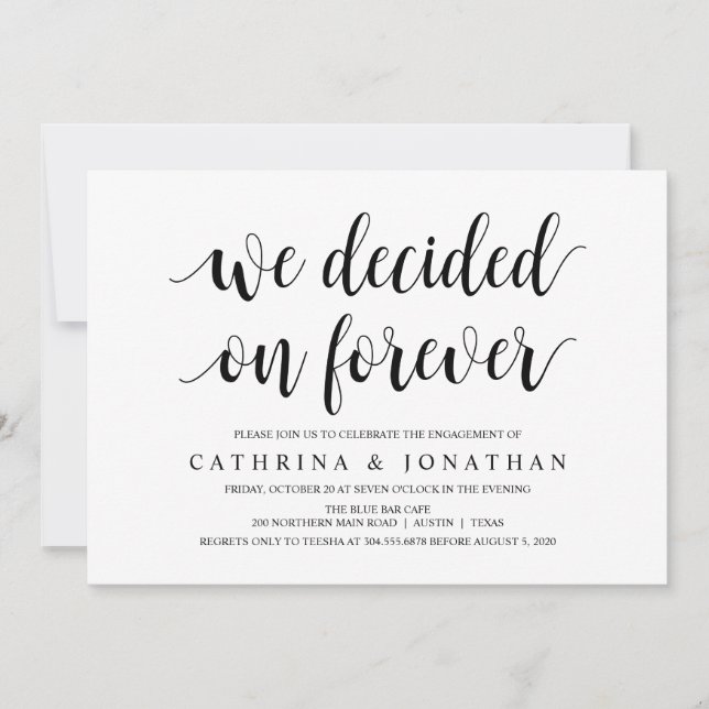 Convites Russo Moderno, Escrita Preta, Festa de noivado (Frente)