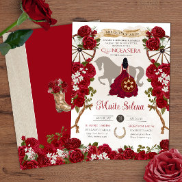 Convites Russo Ocidental - Rosa vermelha - Charro Quinceane