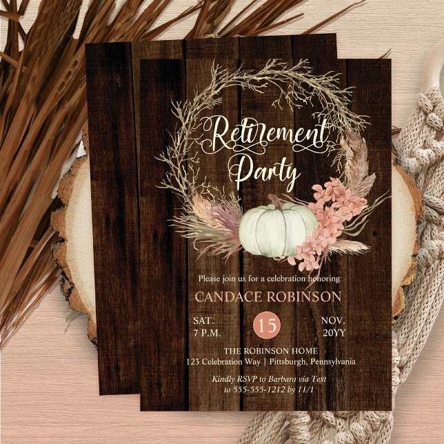 Convites Russo Pumpkin Pampas Wreath Retirement Party (Criador carregado)