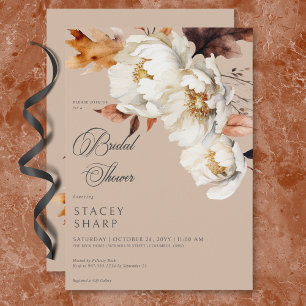 Convites Russo Tan & Cream Fall Floral & Chá