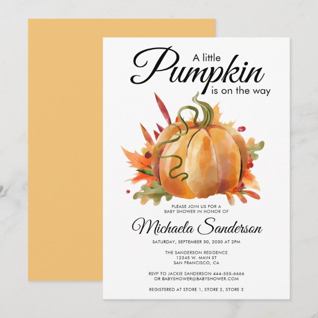 Convites Russo Um Pequeno Chá de fraldas De Abóbora (Frente/Verso)