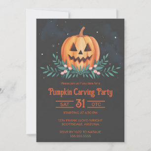 Convites Russo Watercolor Pumpkin Carving Party Halloween