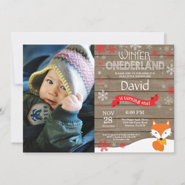 Convites Russo Winter Onederland Fox primeiro aniversario (Frente)