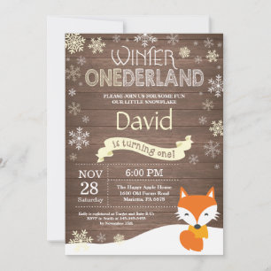 Convites Russo Winter Onederland Fox primeiro aniversario