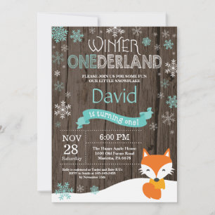 Convites Russo Winter Onederland Fox primeiro aniversario