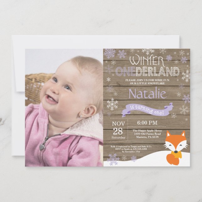 Convites Russo Winter Onederland Fox primeiro aniversario (Frente)