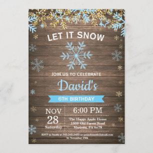 Convites Russo Winter Snowflake Blue e Dourado Boy Birthday