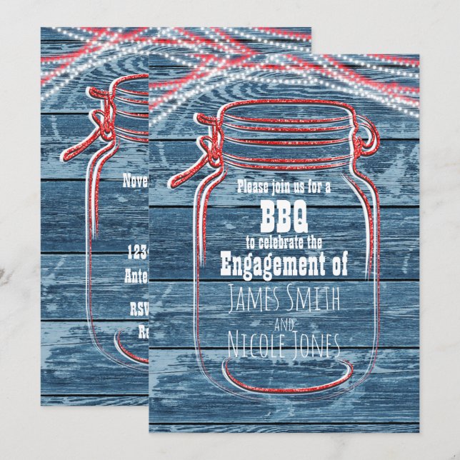 Convites Russos de Mason Jar Vermelho Branco e Azu (Frente/Verso)