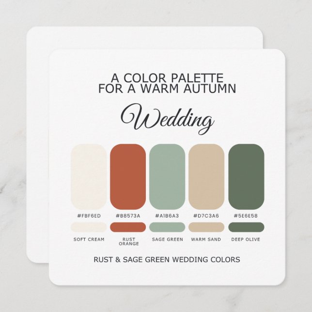 Convites Rust and Sage Green Wedding Color Palette Card (Frente/Verso)