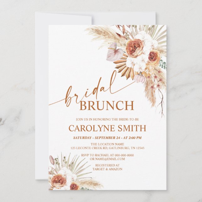 Convites Rust Boho E Pampas Grass Bridal Brunch (Frente)