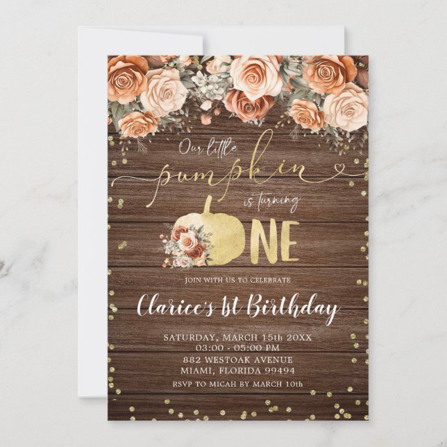 Convites Rust Burnt Orange Floral Pumpkin Aniversário (Frente)