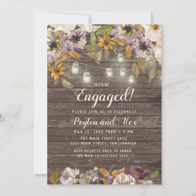 Convites Rust Cream Purple Floral String Luzes Madeira (Frente)