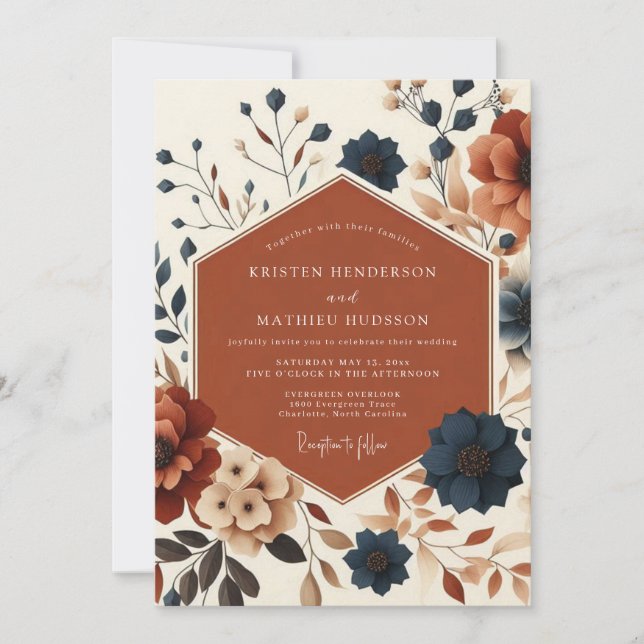 Convites Rust Floral Autumn Harvest Wedding (Frente)