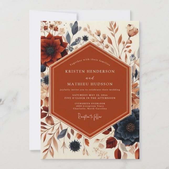 Convites Rust Floral Harvest Wedding (Frente)