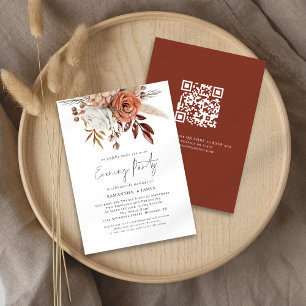 Convites Rust Florals QR Code Wedding Party