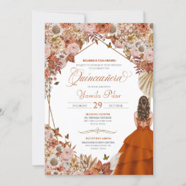 Convites Rust Laranja Folhas Autum Fallo Quinceanera