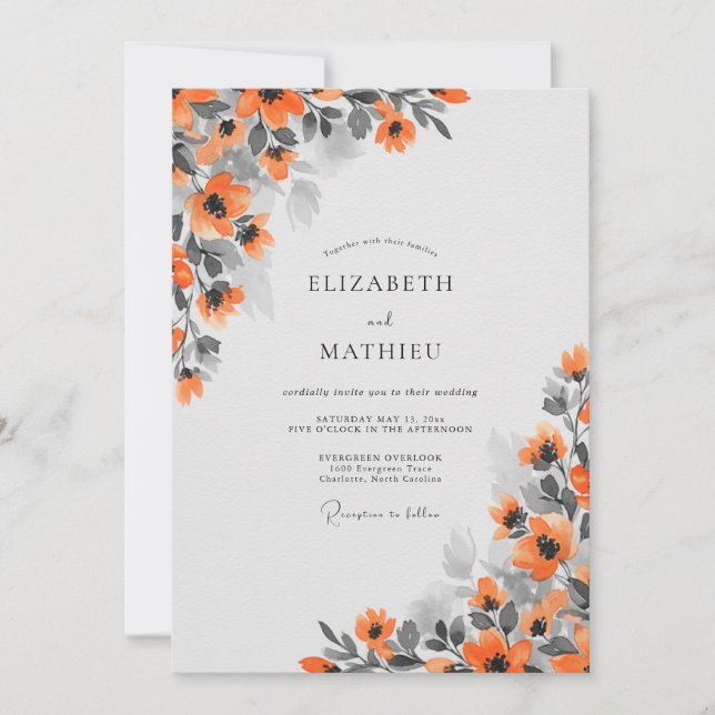 Convites Rust Orange Elegant Autumnal Wedding (Frente)