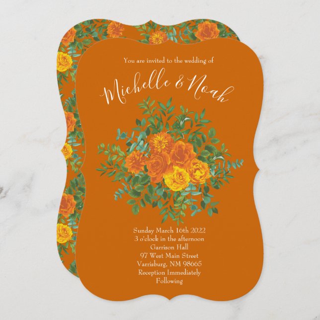 Convites Rust Orange Wedding Vintage Floral (Frente/Verso)