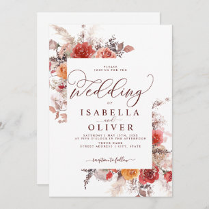 Convites Rust Red Burnt Orange BohoTerracotta Wedding Invit