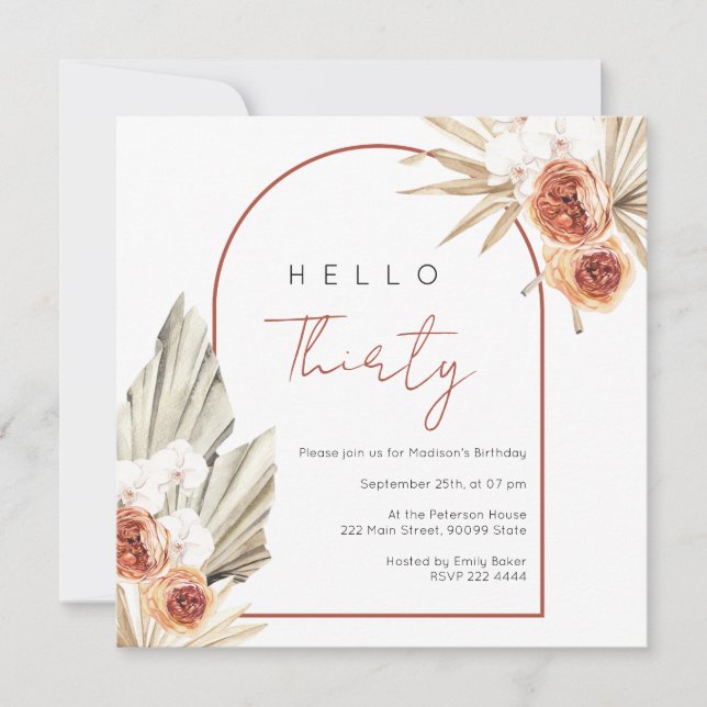 Convites Rust Red Flowers Aniversário (Frente)