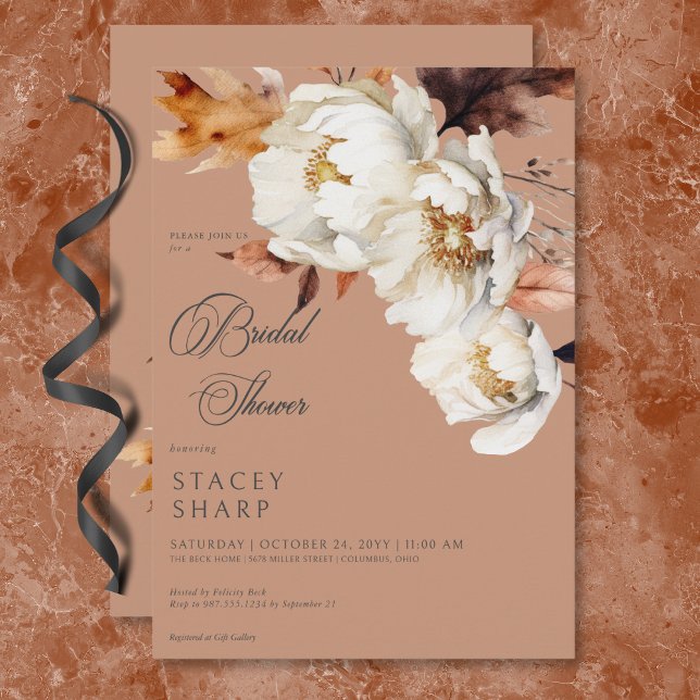 Convites Rust Russo & Cream Fall Floral & Chá de Folhas (Rustic Rust & Cream Fall Floral & Leaves Shower Invitation)