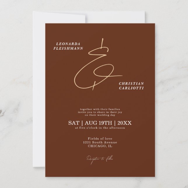 Convites Rust Terracotta Minimalista Ampersand Casamento  (Frente)