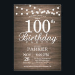 Convites Rustic 100th Birthday Invitation String Lights<br><div class="desc">100º Convite de Aniversário Russo com Fundo de Madeira de Luz das Cordas. 16º 18º 21rua 30 40º 50º 60º 80 90 100º,  Qualquer idade. Para mais personalização,  clique no botão "Personalizar" e use nossa ferramenta de design para modificar este modelo.</div>