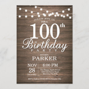 Convites Rustic 100th Birthday Invitation String Lights