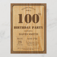Rustic 100th Birthday Invitation Vintage Wood