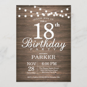 Convites Rustic 18th Birthday Invitation String Lights Wood