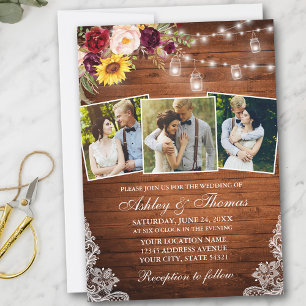 Convites Rustic 3 Foto Mistura Floral Jar Lights Casamento