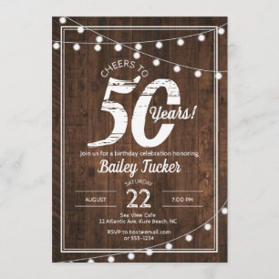 Convites Rustic 50th Birthday com String Lights Party