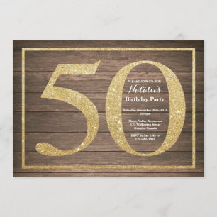 Convites Rustic 50th Birthday Invitation Glitter Dourado