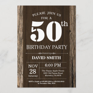 Convites Rustic 50th Birthday Invitation Vintage Wood