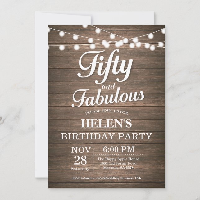 Convites Rustic 50th Birthday Invitation Wood Fabulous (Frente)