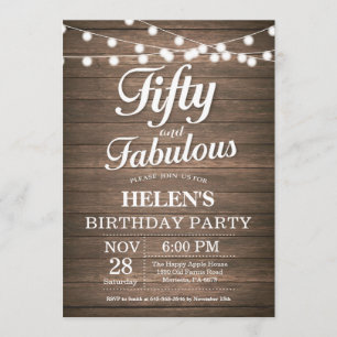 Convites Rustic 50th Birthday Invitation Wood Fabulous