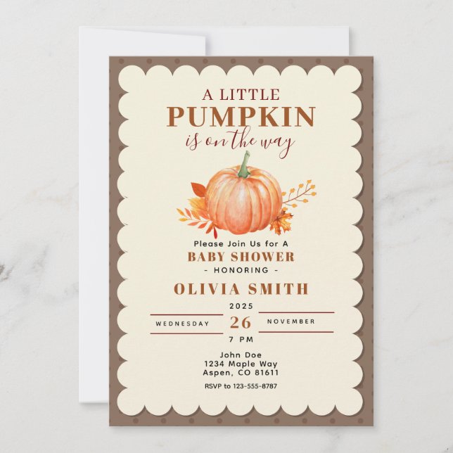 Convites Rustic a Little Pumpkin Fall Chá de fraldas Cute (Frente)