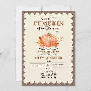 Convites Rustic a Little Pumpkin Fall Chá de fraldas Cute