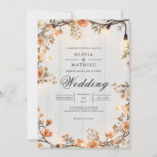Convites Rustic Amber Floral String Luzes Casamento