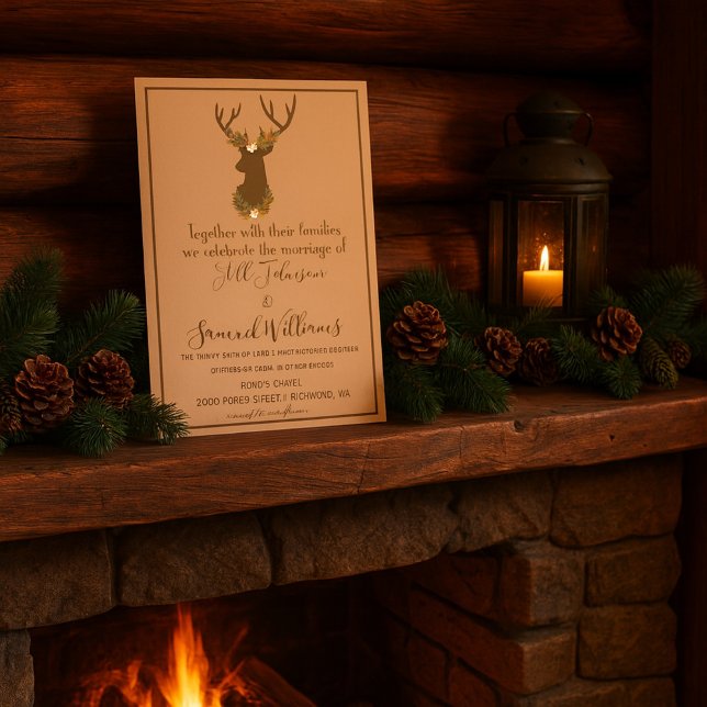 Convites Rustic Antler Floral Wedding Boho Country (Criador carregado)