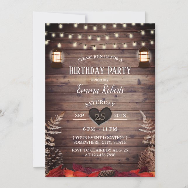 Convites Rustic Autumn Deixa Vintage Lanterna Aniversário (Frente)
