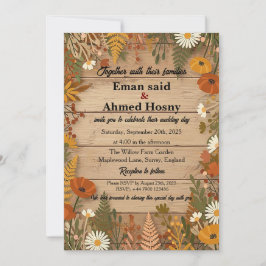 Convites Rustic Autumn Floral Wood Wedding Invitation | Fal