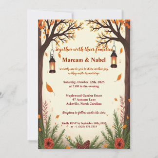 Convites Rustic Autumn Forest Lanterns Wedding Invitation |