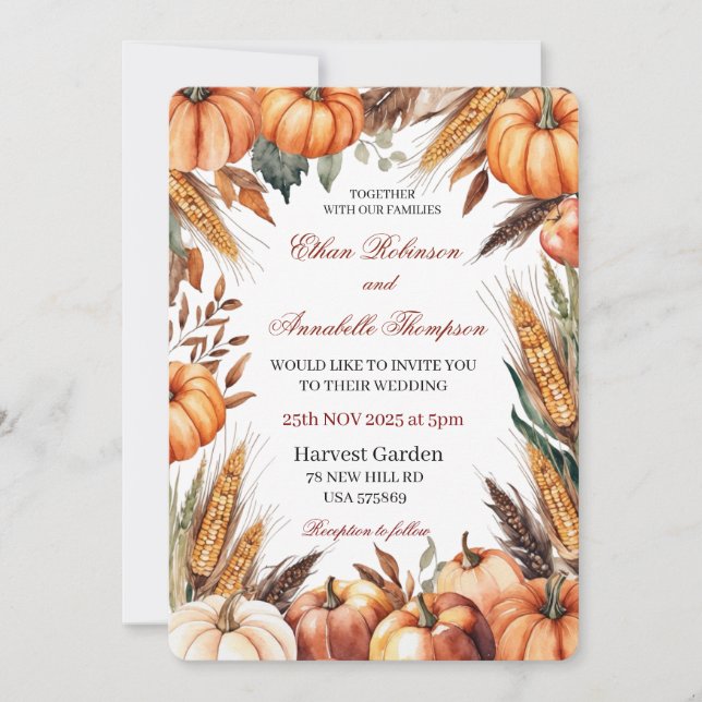Convites Rustic Autumn Harvest Wedding Invitation (Frente)