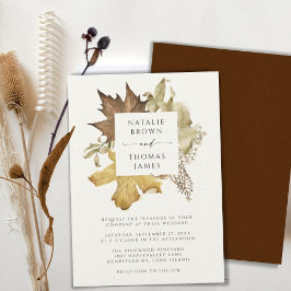 Convites Rustic Autumn Leaves Casamento outono Felt Ecru