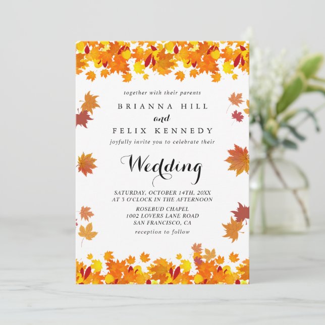 Convites Rustic Autumn Leaves Wedding (Em pé/Frente)