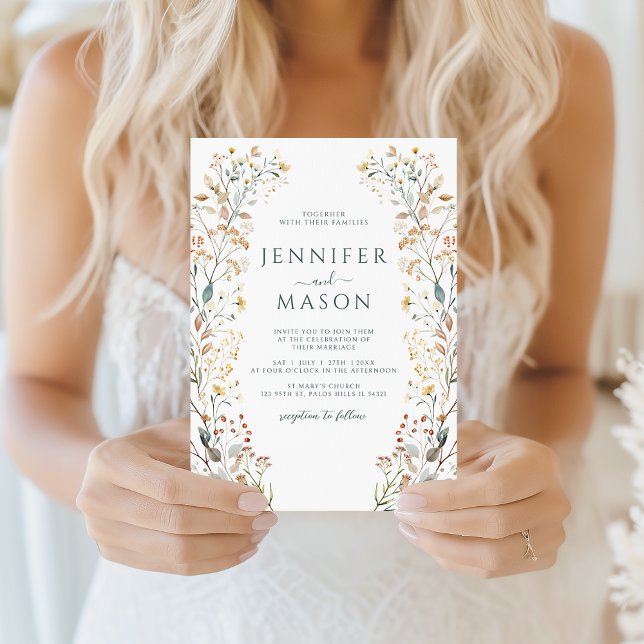 Convites Rustic Autumn Wildflower Wreath Wedding Invitation (Criador carregado)