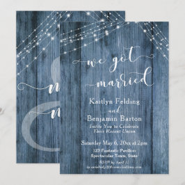 Convites Rustic Azul Madeira & Luzes Nos Casamos Evento