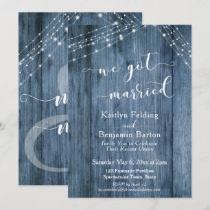 Convites Rustic Azul Madeira & Luzes Nos Casamos Evento
