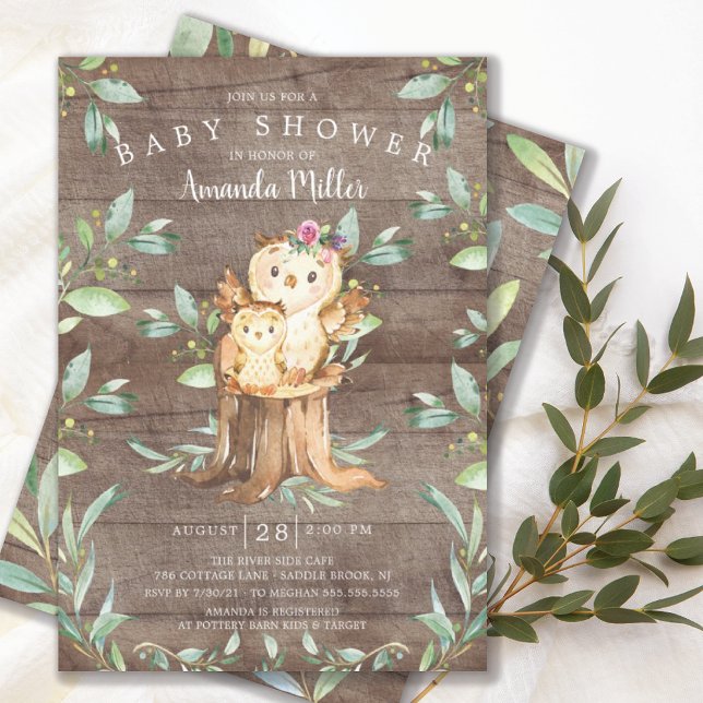Convites Rustic Baby Owl e Mãe Chá de fraldas (Criador carregado)